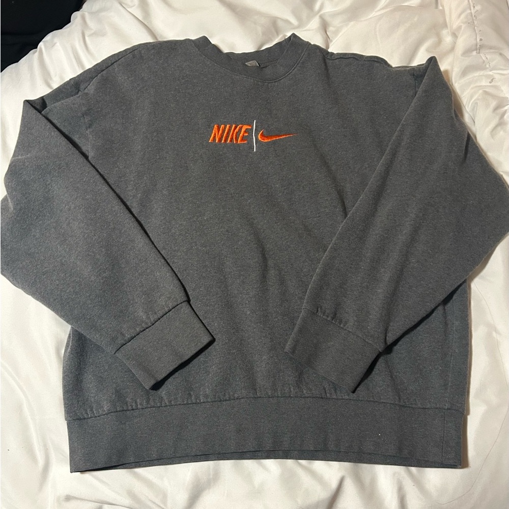 Nike Women’s Crewneck Sweater in Gray with Orange Logo